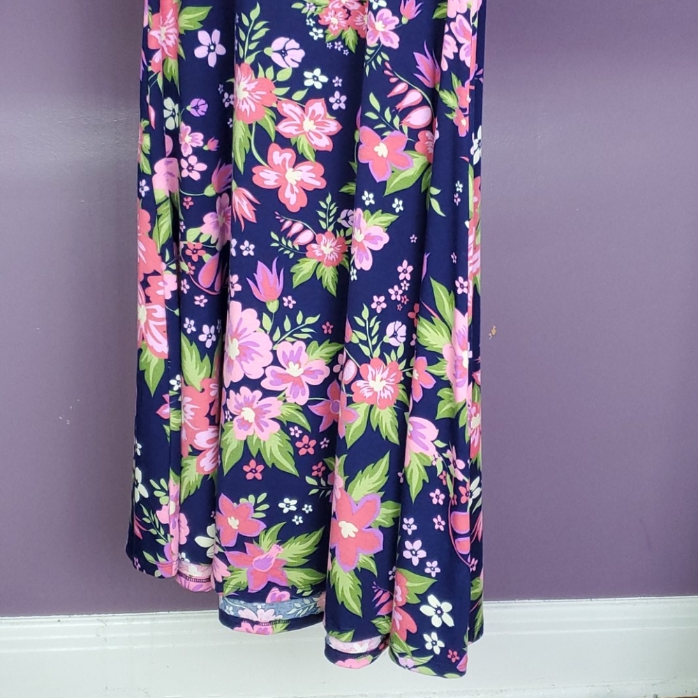 Floral Navy Maxi Skirt with Pink & Green Bloom - Picture 2 of 6